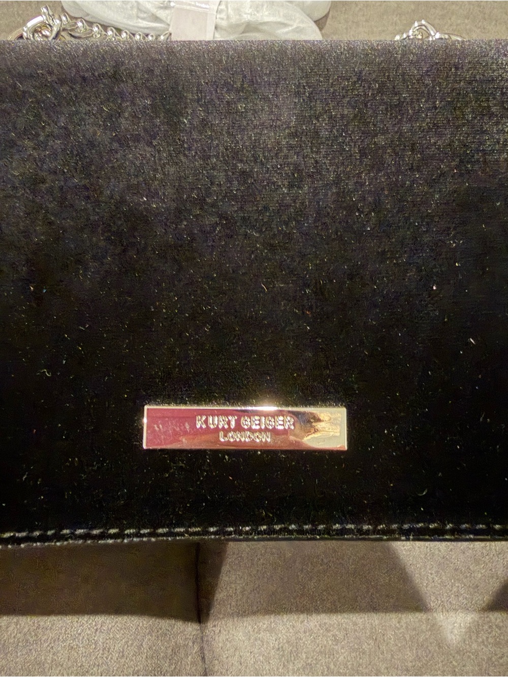 New Kurt Geiger Black Velvet Mini Bag with Crystal Bow Accent - Picture 7 of 9